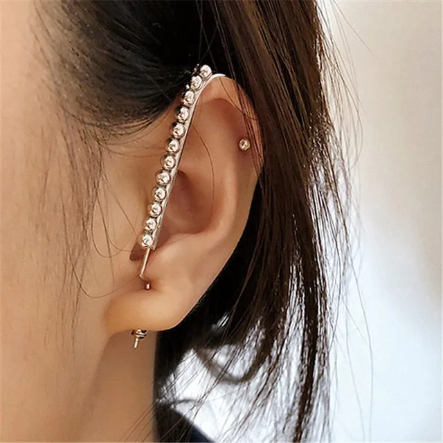 VKME Korean Pearls Gold Chains Clip Earrings  For Women Trendy Chain Tassel Earring Butterfly Geometry Ear Cuff 2021 Jewelry