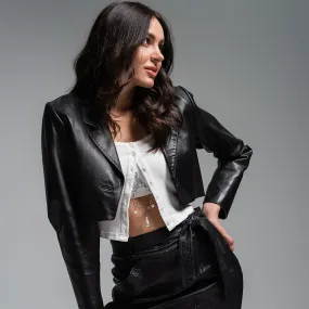 Women's Cropped Leather Blazer - Tina