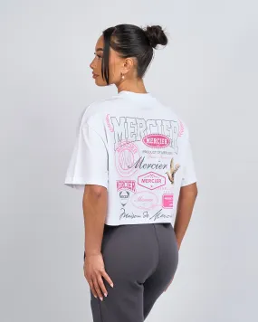 Womens White Pink Multi Tour Cropped Tshirt