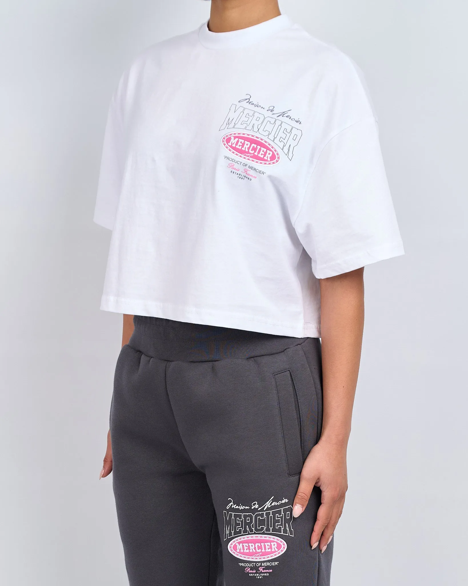 Womens White Pink Multi Tour Cropped Tshirt