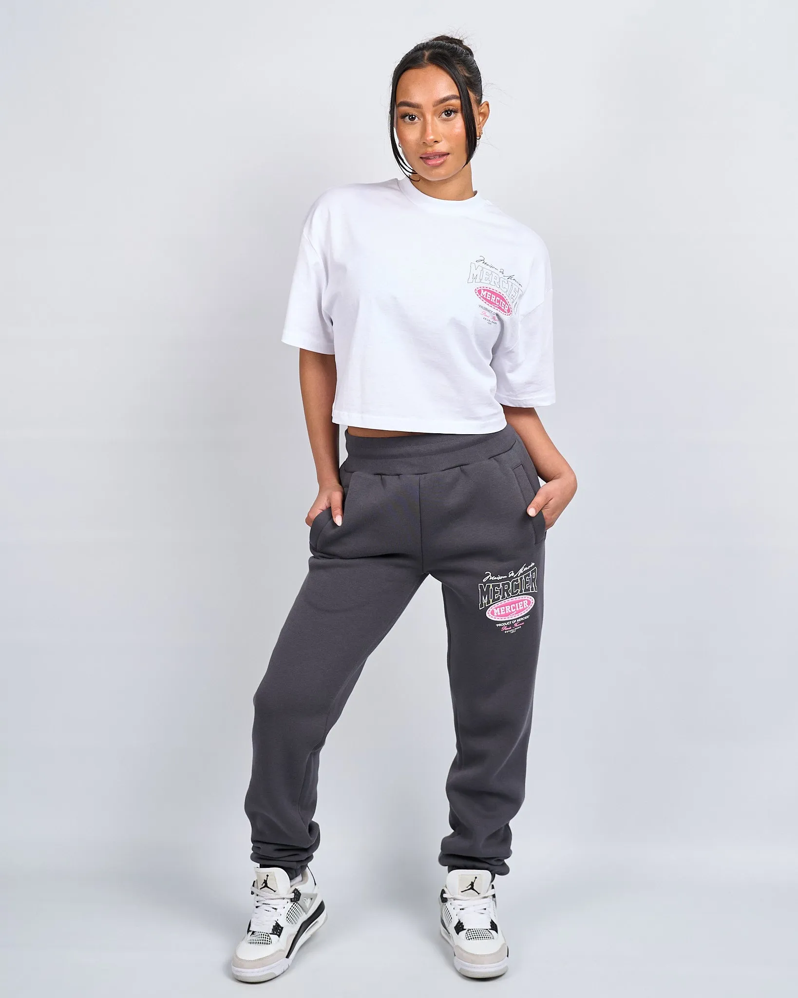 Womens White Pink Multi Tour Cropped Tshirt